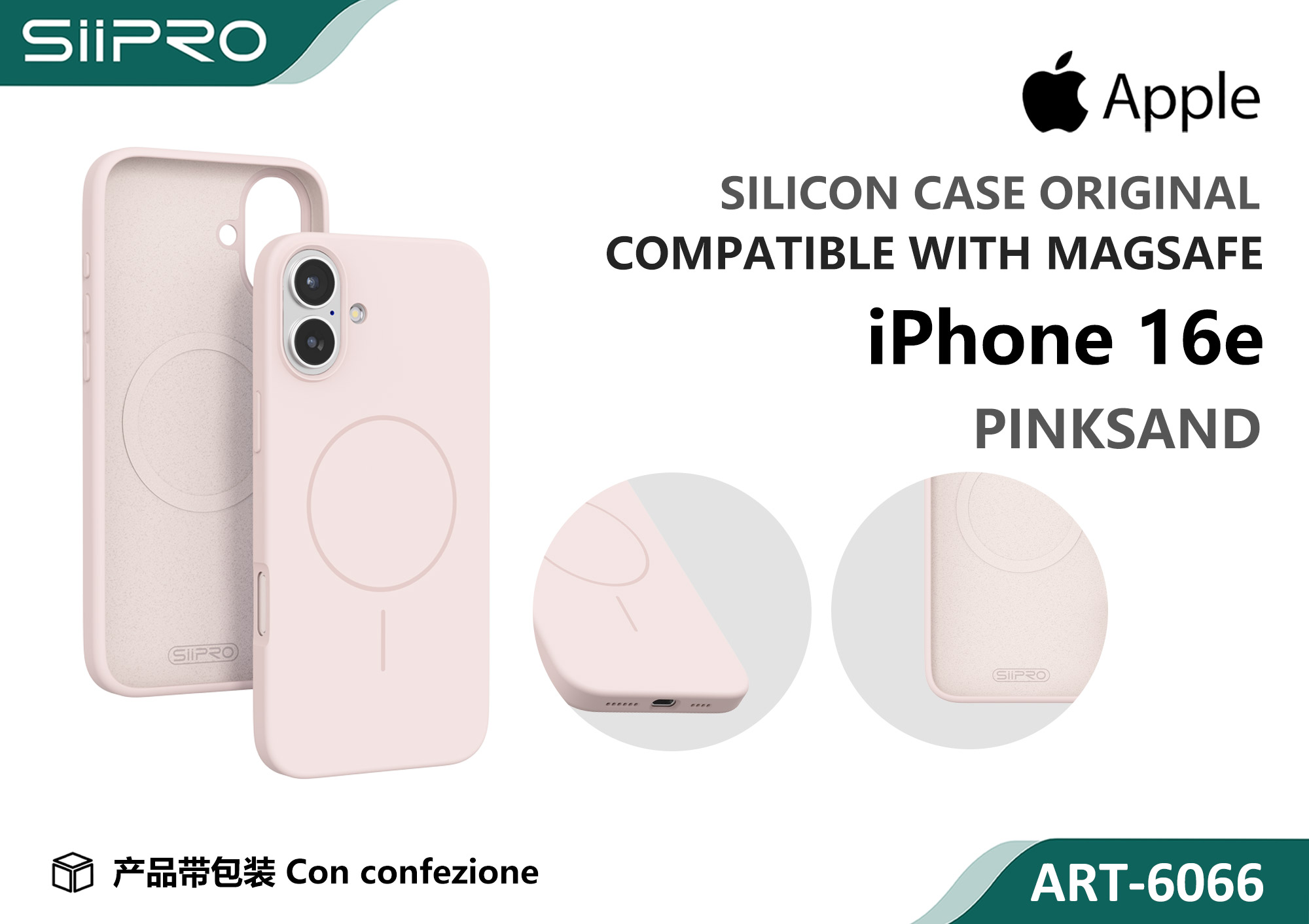 6066-IP16E-PINKSAND SILICONE CASE CON MAGNETICO IP 16E-17E - immagine 1