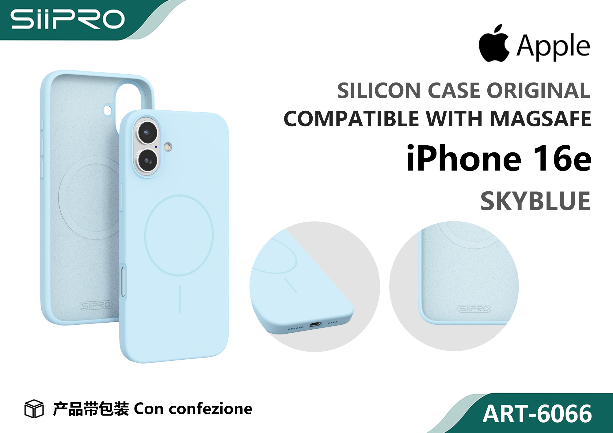 6066-IP16E-SKYBLUE SILICONE CASE CON MAGNETICO IP 16E-17E - immagine 1