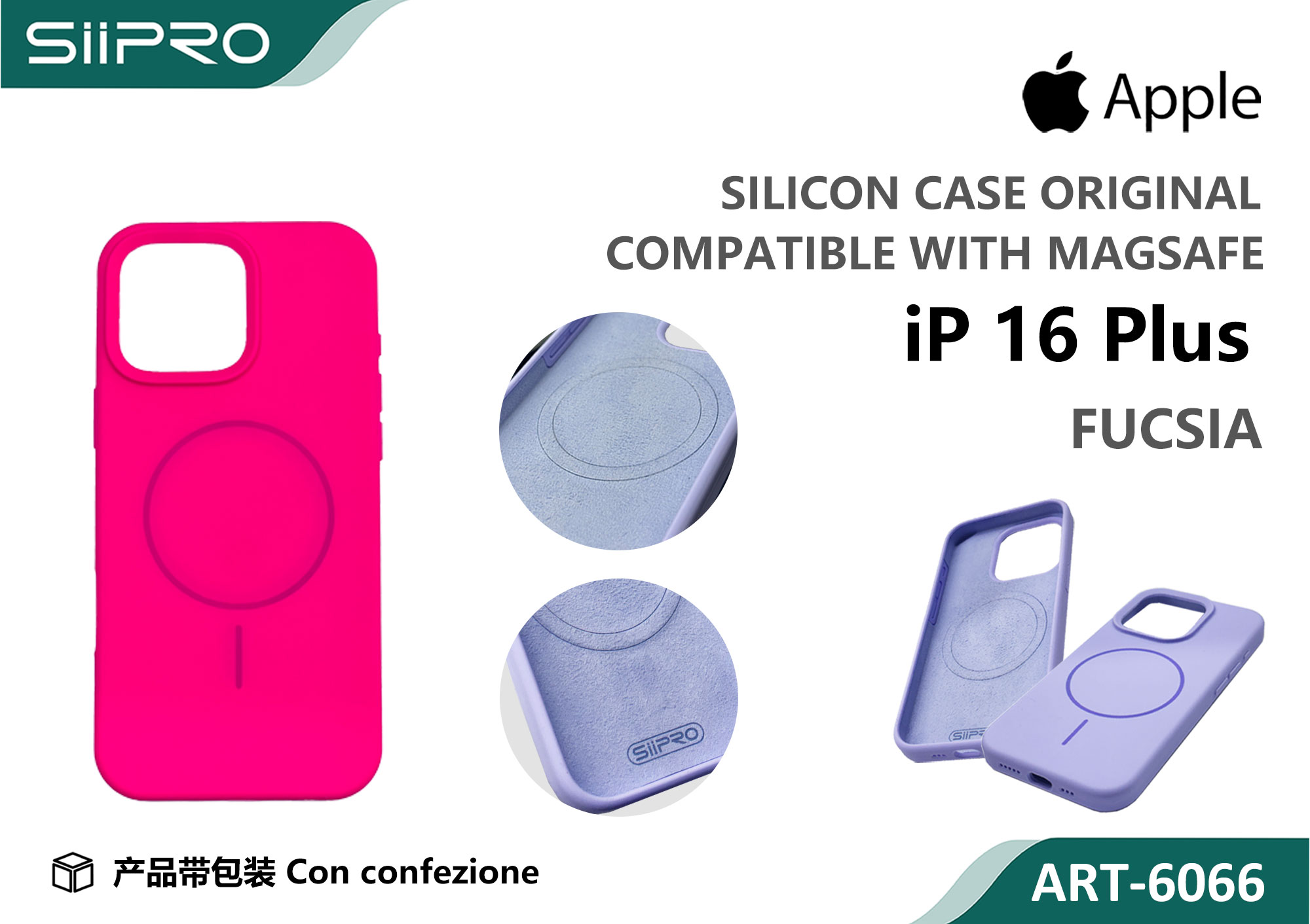 6066-IP16PLUS-FUCSIA SILICONE CASE CON MAGNETICO IP 16PLUS - immagine 1