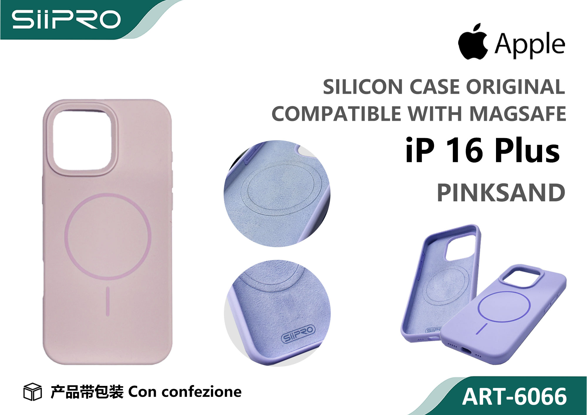 6066-IP16PLUS-PINKSAND SILICONE CASE CON MAGNETICO IP 16PLUS - immagine 1