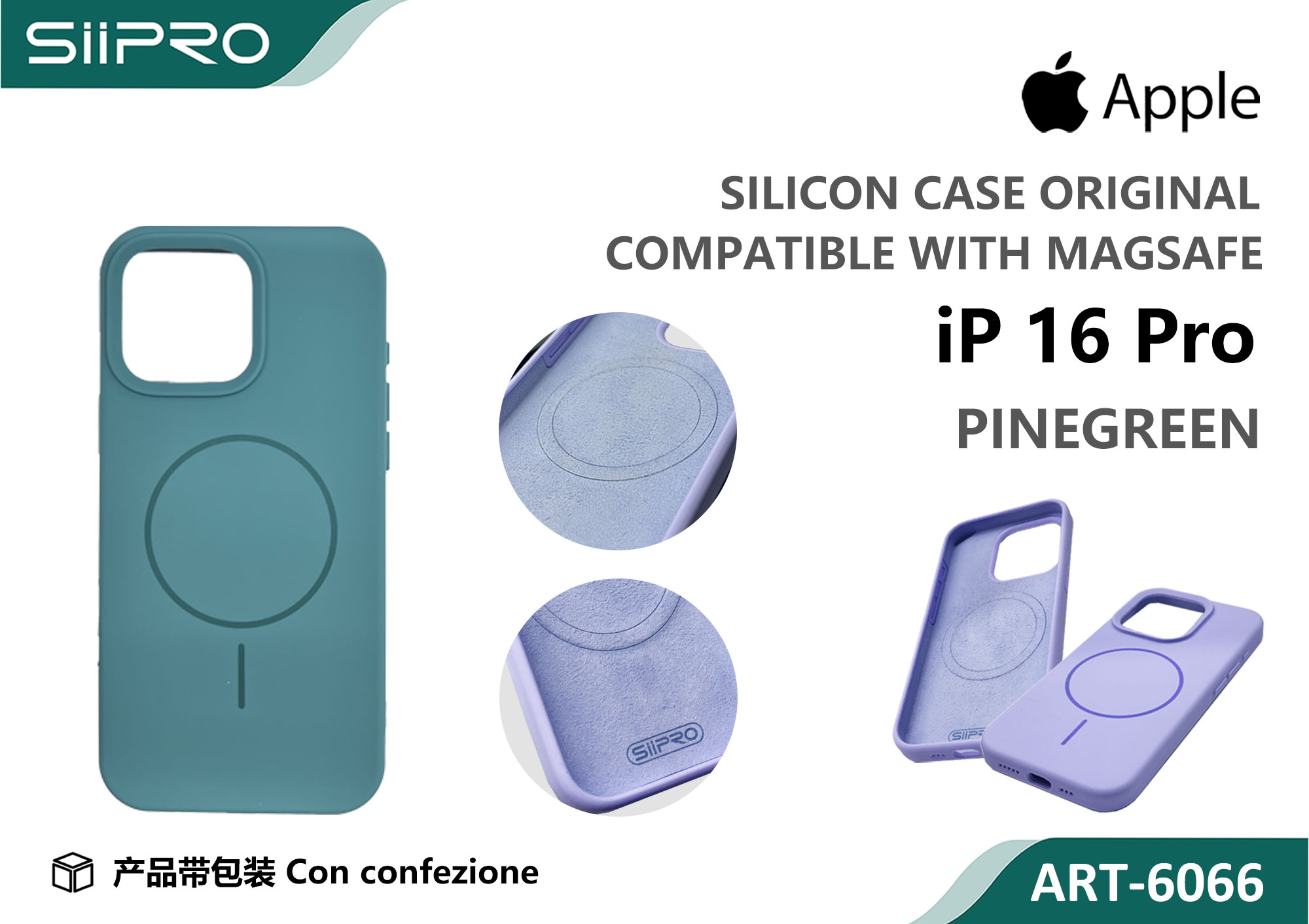 6066-IP16PRO-PINEGREEN SILICONE CASE CON MAGNETICO IP 16PRO - immagine 1