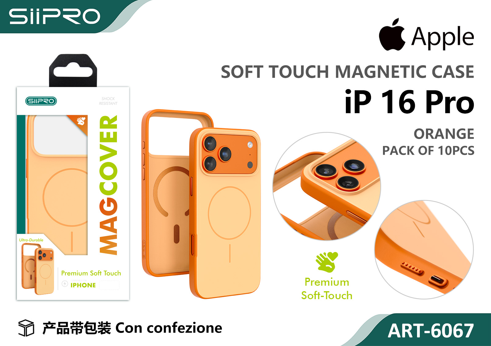 6067-IP16PRO-ORANGE COVER MAGNETICO SOFT TOUCH IP 16PRO - immagine 1