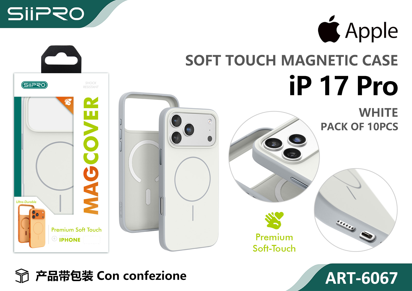 6067-IP17PRO-WHITE COVER MAGNETICO SOFT TOUCH IP 17PRO - immagine 1