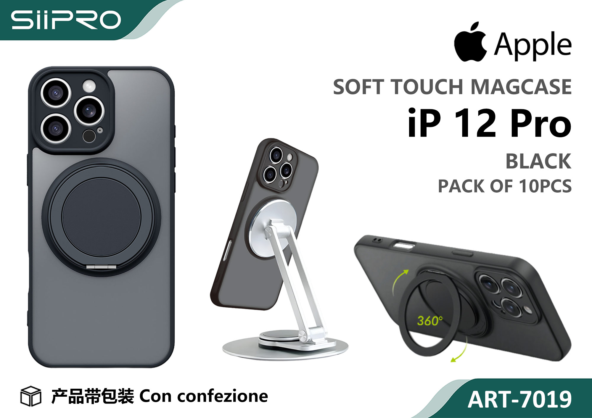7019-IP12PRO-BLACK COVER MAGNETICO CON SUPPORTO IP 12PRO - immagine 1