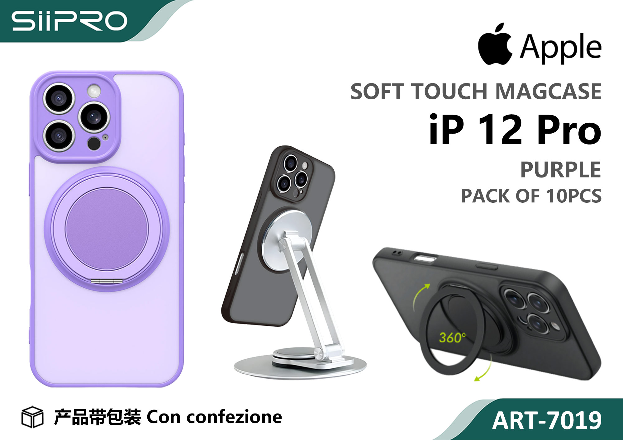 7019-IP12PRO-PURPLE COVER MAGNETICO CON SUPPORTO IP 12PRO - immagine 1
