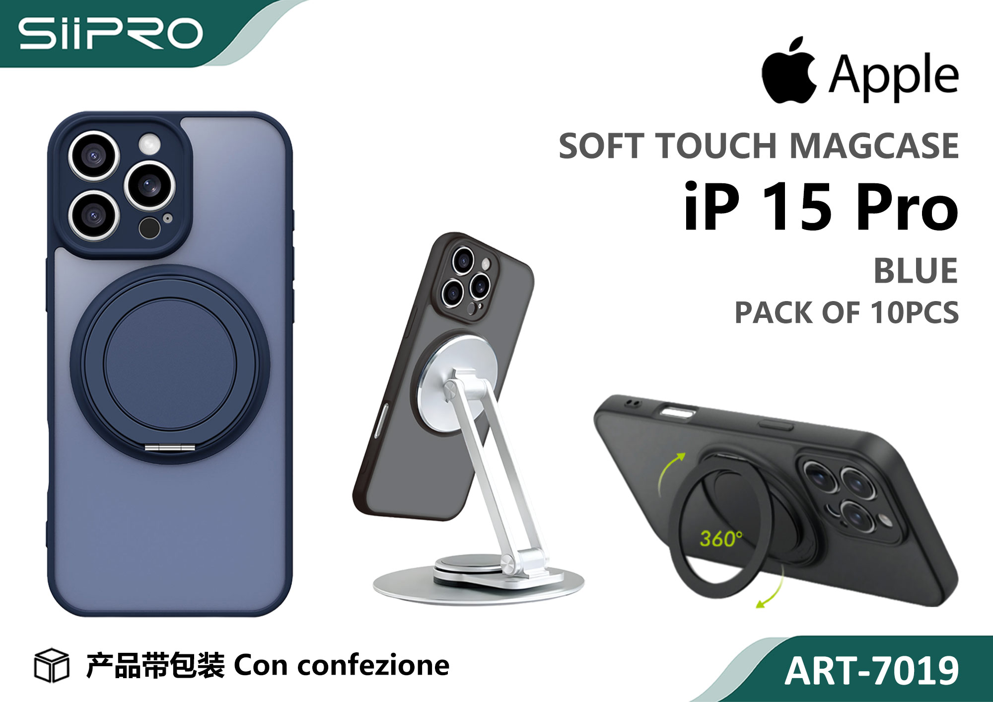 7019-IP15PRO-BLUE COVER MAGNETICO CON SUPPORTO IP 15PRO - immagine 1