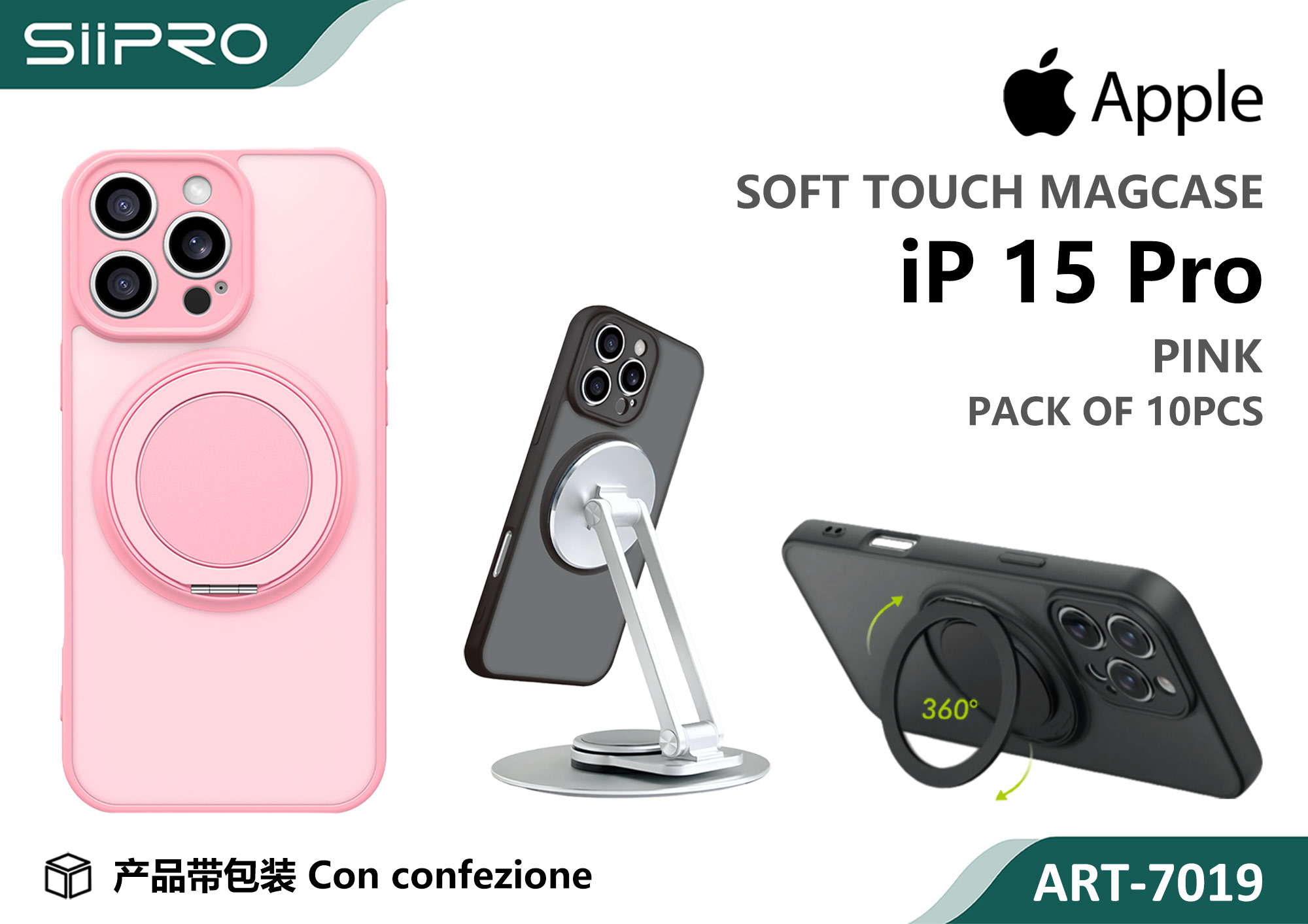 7019-IP15PRO-PINK COVER MAGNETICO CON SUPPORTO IP 15PRO - immagine 1