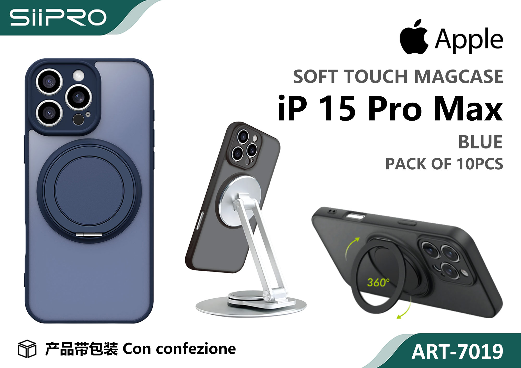 7019-IP15PROMAX-BLUE COVER MAGNETICO CON SUPPORTO IP 15PROMAX - immagine 1