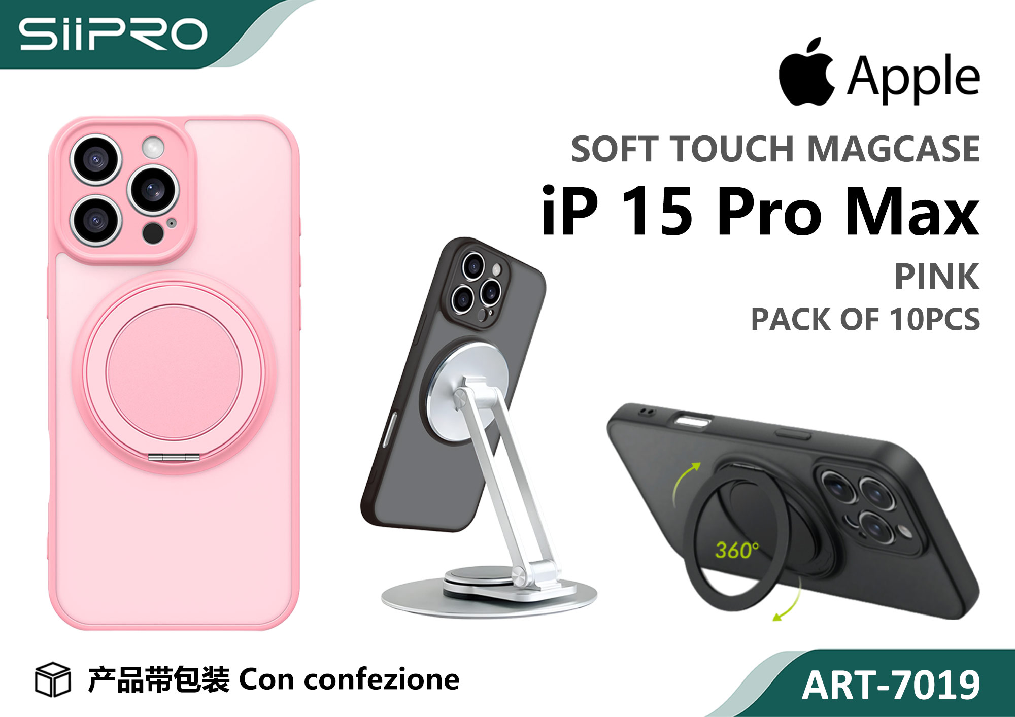 7019-IP15PROMAX-PINK COVER MAGNETICO CON SUPPORTO IP 15PROMAX - immagine 1