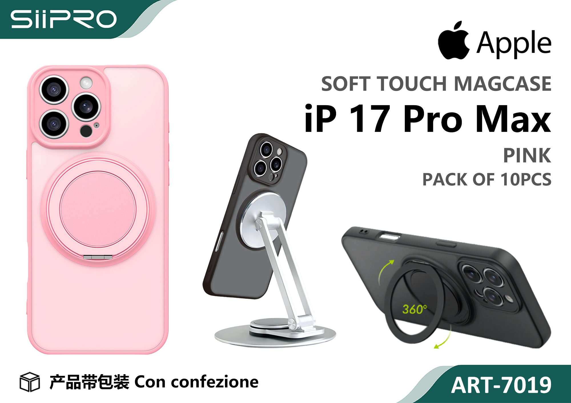 7019-IP17PROMAX-PINK COVER MAGNETICO CON SUPPORTO IP 17PROMAX - immagine 1