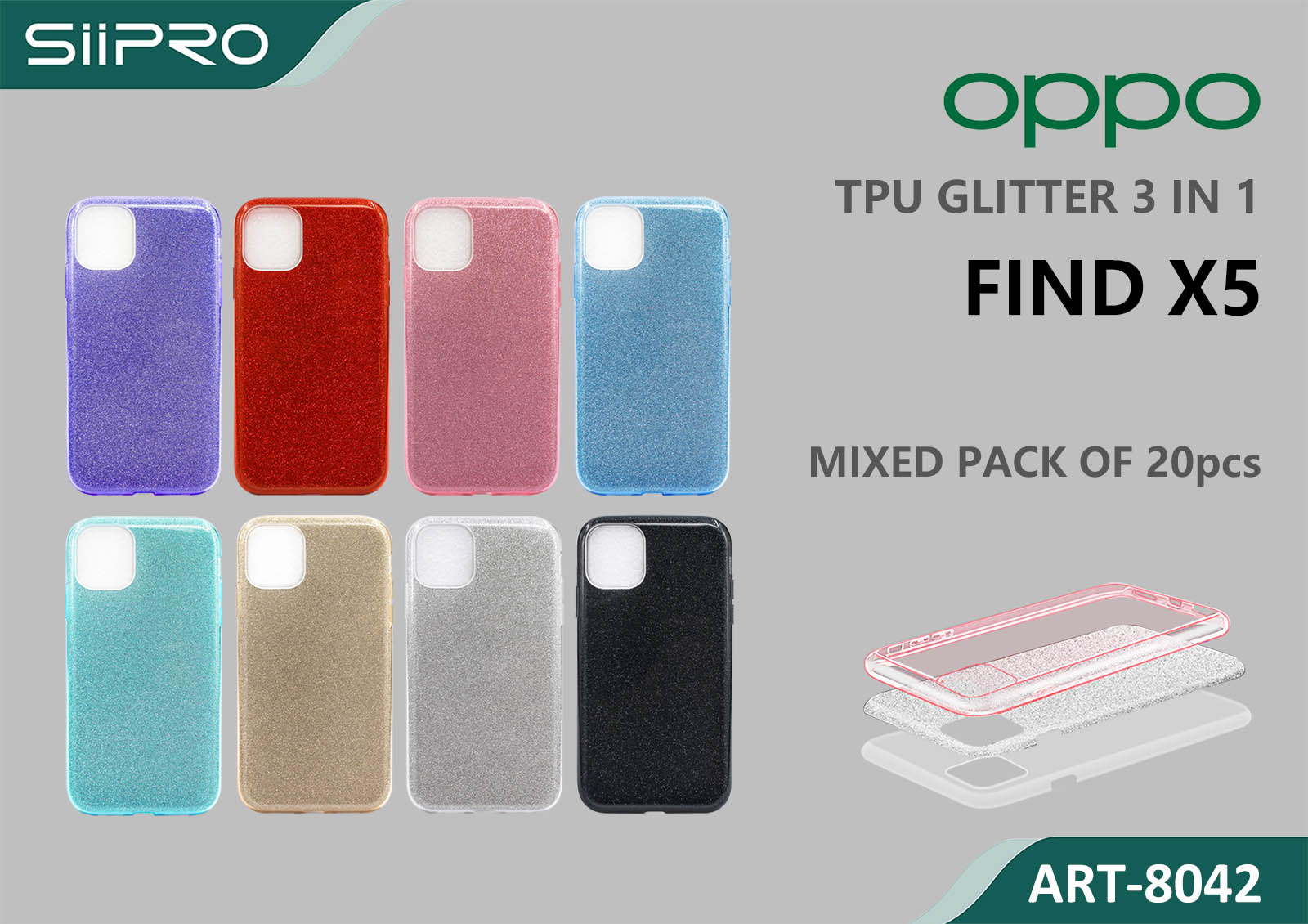 8042-OPPOFINDX5 3IN1 TPU GLITTER OPPO FINDX5 - immagine 1