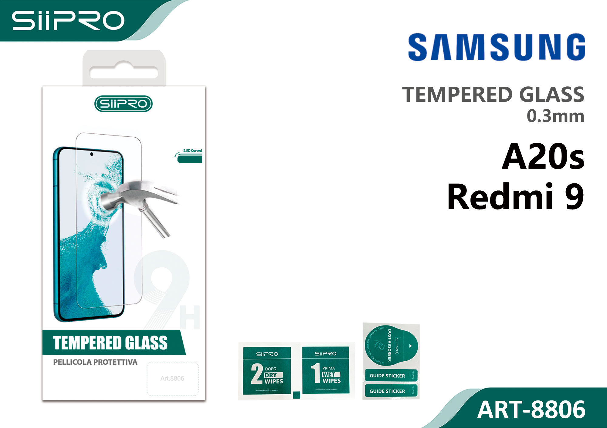 8806-A20S-REDMI9 TEMPERED GLASS SAMSUNG A20S - XIAOMI REDMI9 - immagine 1