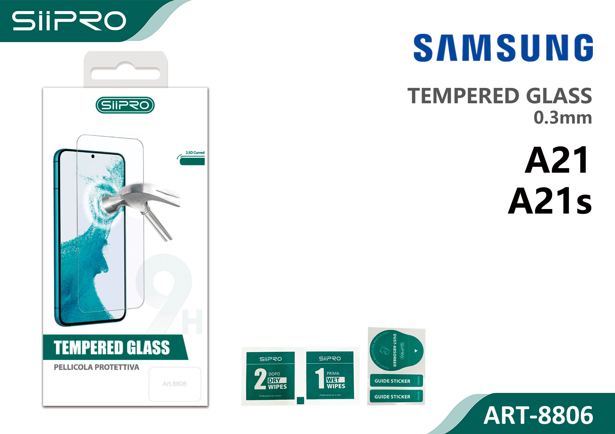 8806-A21S TEMPERED GLASS SAMSUNG A21S - immagine 1