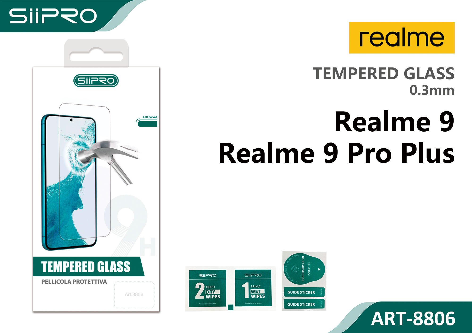 8806-REALME9-9PROPLUS TEMPERED GLASS REALME 9-9PROPLUS - immagine 1