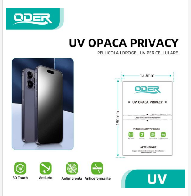 OD-58064711_OD-58064711 PELLICOLA UV OPACA PRIVACY 20PZ 水凝 UV磨砂防窥(120x180 0.3mm)20PZ - immagine 1