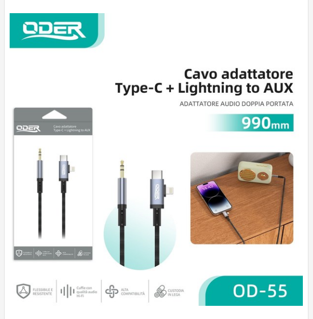 OD-58065022_OD-58065022 OD-55 Adattatore C+L-AUX OD-55 转换器 C口+L口-AUX - immagine 1