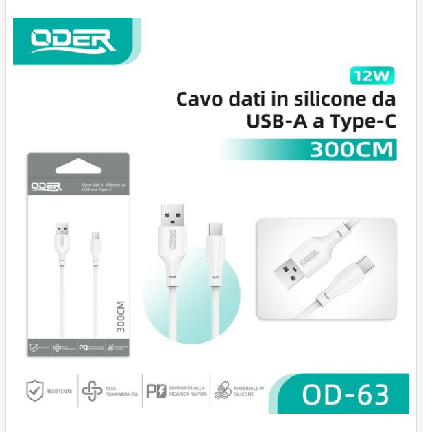 OD-58065176_OD-58065176 OD-63 CAVO da USB a Type-c 3m OD-63 硅胶线 USB到Type-c 3米 - immagine 1
