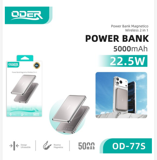 OD-60762296_OD-60762296 OD-77S POWER BANK 5000mAh Argento OD-77S 超薄充电宝 5000mAh 银色 - immagine 1