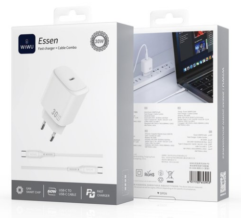 WI-03653960_WI-03653960 WIWU WI-G008 ESSEN 30W GaN CARICATORE RAPIDA C+CAVO C BIANCO WIWU WI-G008 30W C-C 套充 白色 - immagine 1