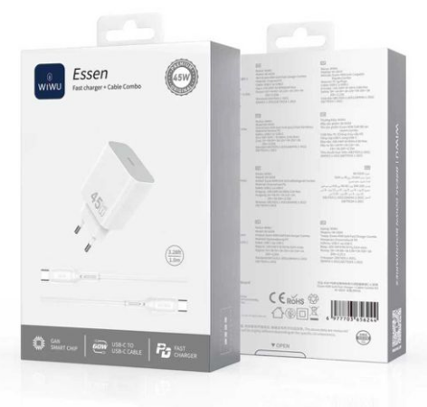 WI-03656244_WI-03656244 WIWU WI-G024 C-C ESSEN 45W PD FAST CHARGER+C-C CABLE WIWU WI-G024 C-C 套充 45W - immagine 1