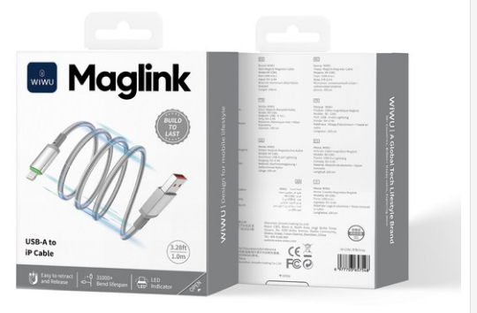 WI-03657548_WI-03657548 Wi-C081 A-L 1M 12W Maglink Magnetic Cavo Grigio Wi-C081 A-L 1M 12W Maglink Magnetic 数据线 灰色 - immagine 1
