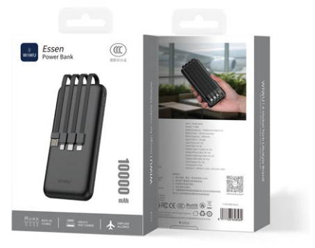 WI-03658569_WI-03658569 WIWU P-08B 10000mAh Essen Power Bank 1A1C Black WIWU P-08B 充电宝 黑色 - immagine 1