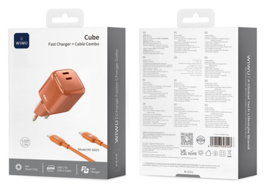 WI-07510382_WI-07510382 WI-G025 45W 2Cricatore+cavo Arancione WI-G025 45W 2C-C 套充 橙色 - immagine 1
