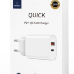 WIWU WI-U002 QUICK DUAL 20W PD+QC CARICATORE RICARICA RAPIDA BIANCO WIWU WI-U002 20W USB+C口 充电头 白色