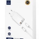 WIWU WI-U002 QUICK DUAL C-L 20W PD+QC CARICATORE RICARICA RAPIDA CON CAVO BIANCO WIWU WI-U002 20W USB+C-L 套充 白色