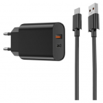 WIWU WI-U002 QUICK A-C 20W+18W PD+QC CARICATORE RICARICA PAPIDA CON CAVO NERO WIWU WI-U002 20W+18W USB-C口 套充 黑色